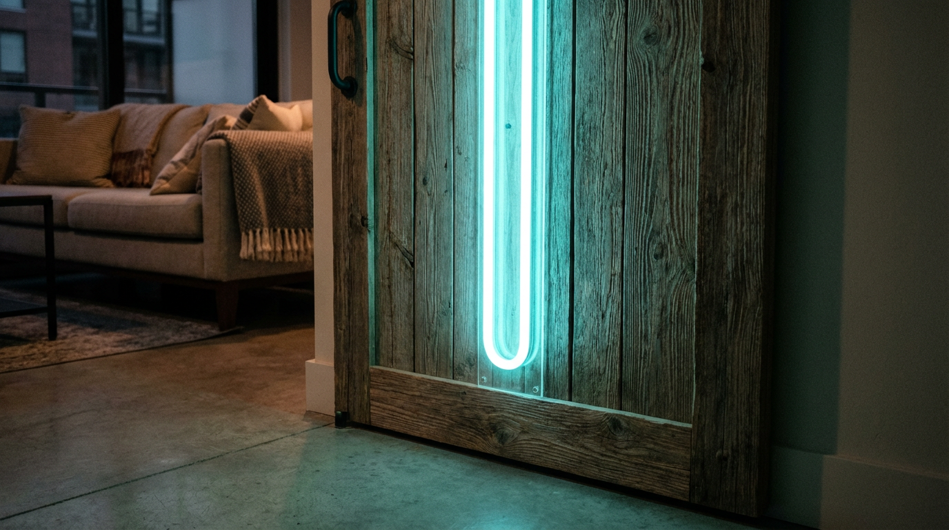 2026 Retro-Futurism: Cyberpunk Acrylic Neon Tubes in Barn Doors