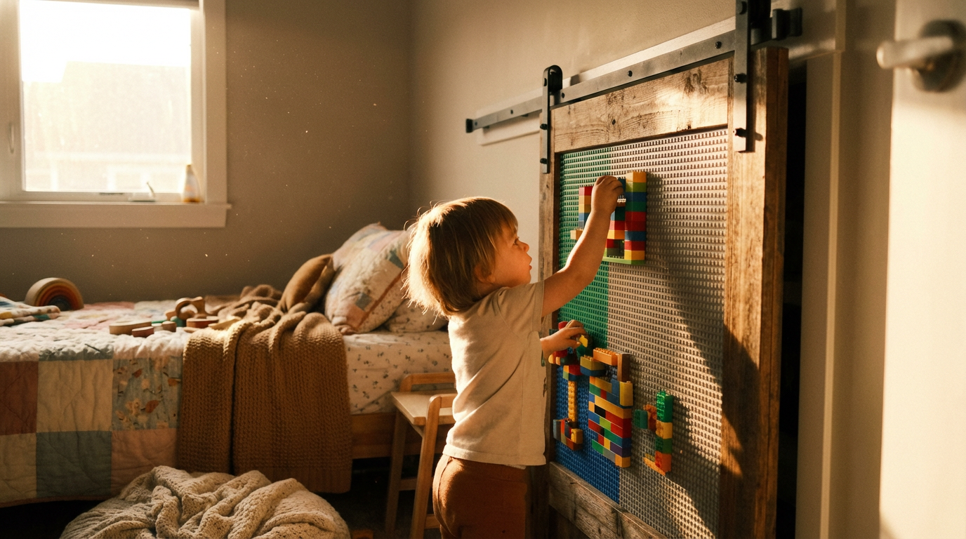 Brick-Compatible Barn Door Wall: Turning a Sliding Door into an Interactive Build Zone