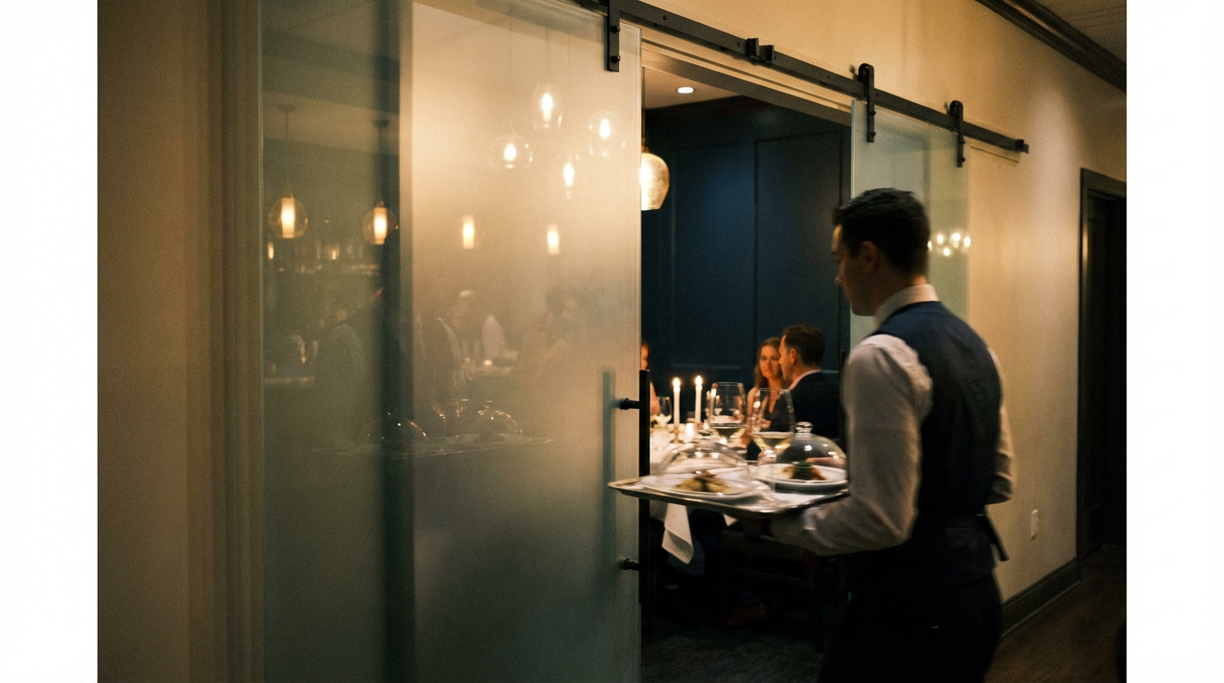 Restaurant Private Dining: False Trigger & Latency Test of Electric Sensor Barn Doors While Carrying Trays