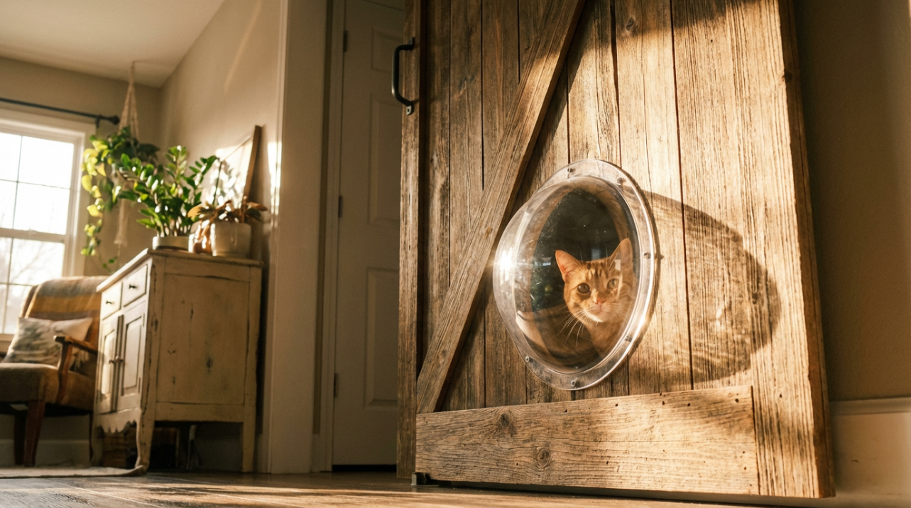 Pet Porthole Door: DIY Tutorial for Embedding Acrylic Bubble Windows in the Lower Half of Barn Doors