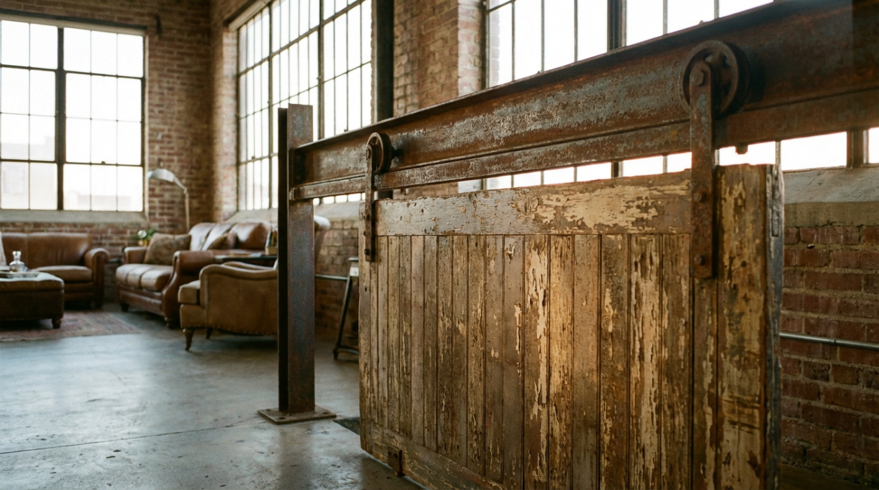 Why Must Industrial Lofts Feature Rusty-Textured Barn Door Hardware?