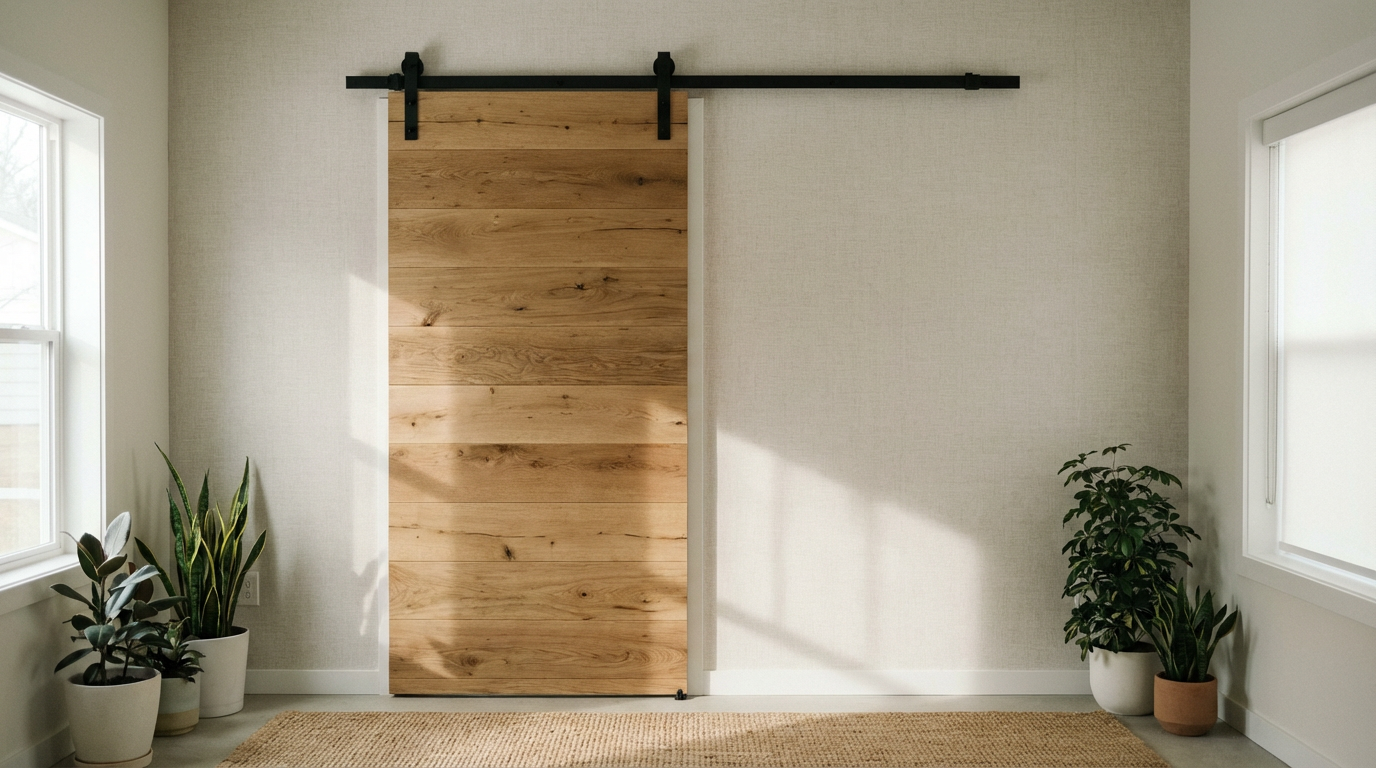 Minimalism's Flaw: The Art of Hiding Peeling Wallpaper Edges in Casing-Free Barn Door Designs