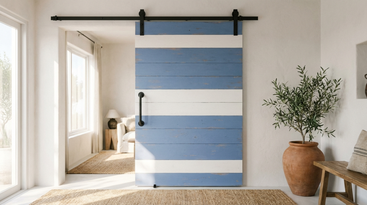 How to Apply a Mediterranean Blue-White Color Scheme to Barn Doors