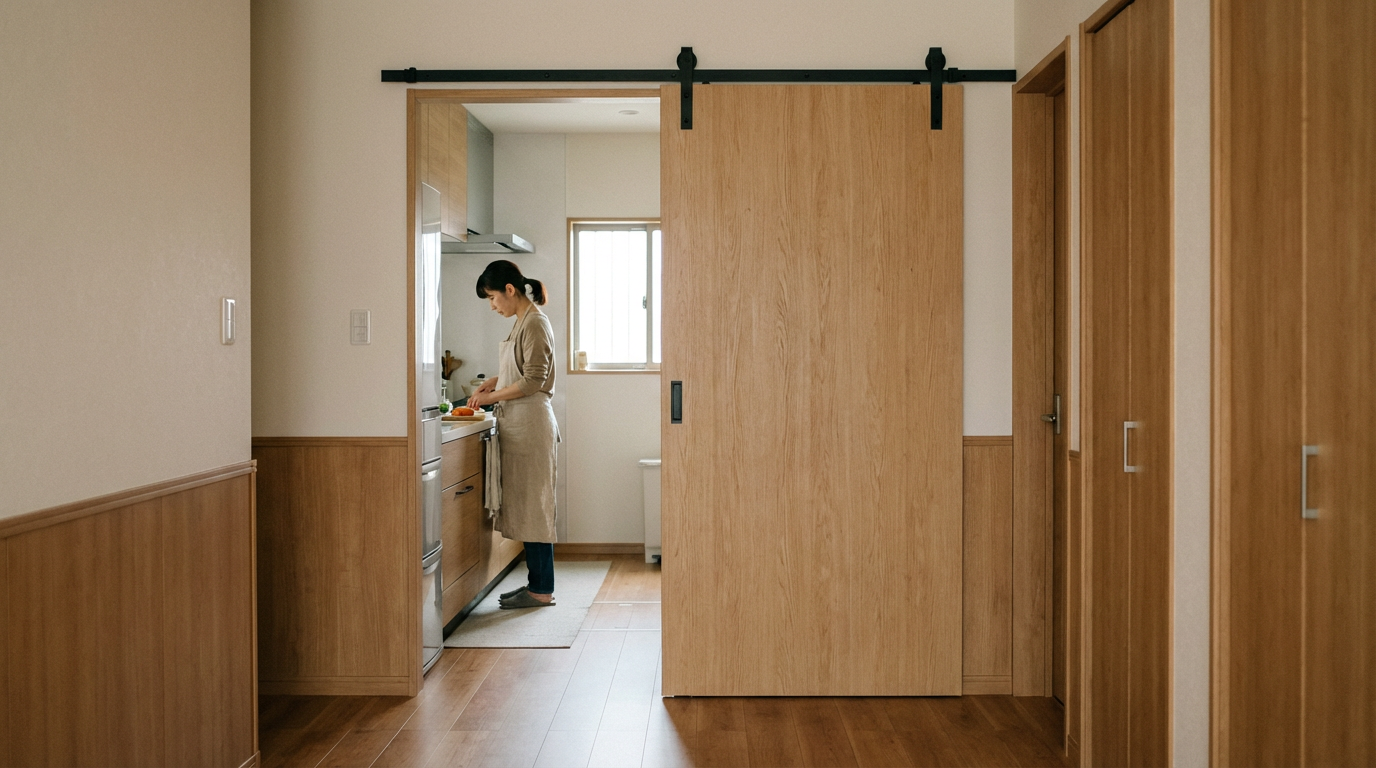 Why Are Japanese Housewives Using Barn Doors to Transform Kitchen Entrances?
