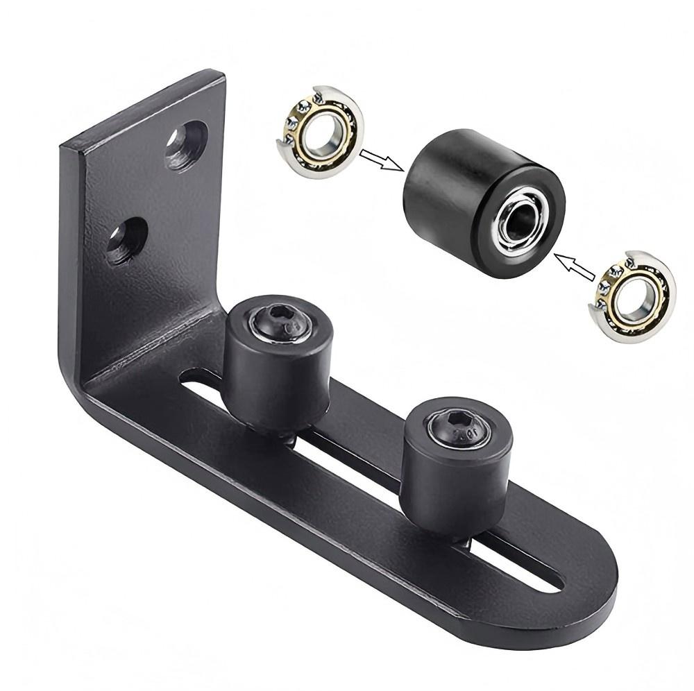Wall Mounted Barn Door Floor Guide, black metal with rollers for stable sliding barn doors
