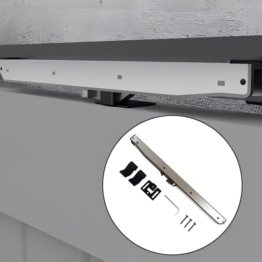 SCK39 Barn Door Soft Close Mechanism Kit, silver track and black hardware for smooth sliding doors