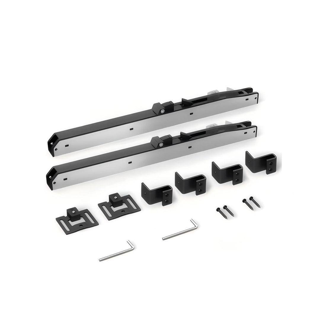 Barn door soft close mechanism kit, black and silver hardware for smooth sliding doors, DIY barn door kit