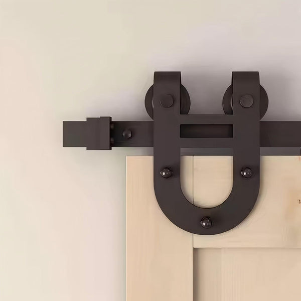 BDK36 Horseshoe Style Carbon Steel Barn Door Hardware Kit. Dark brown, for sliding barn doors.