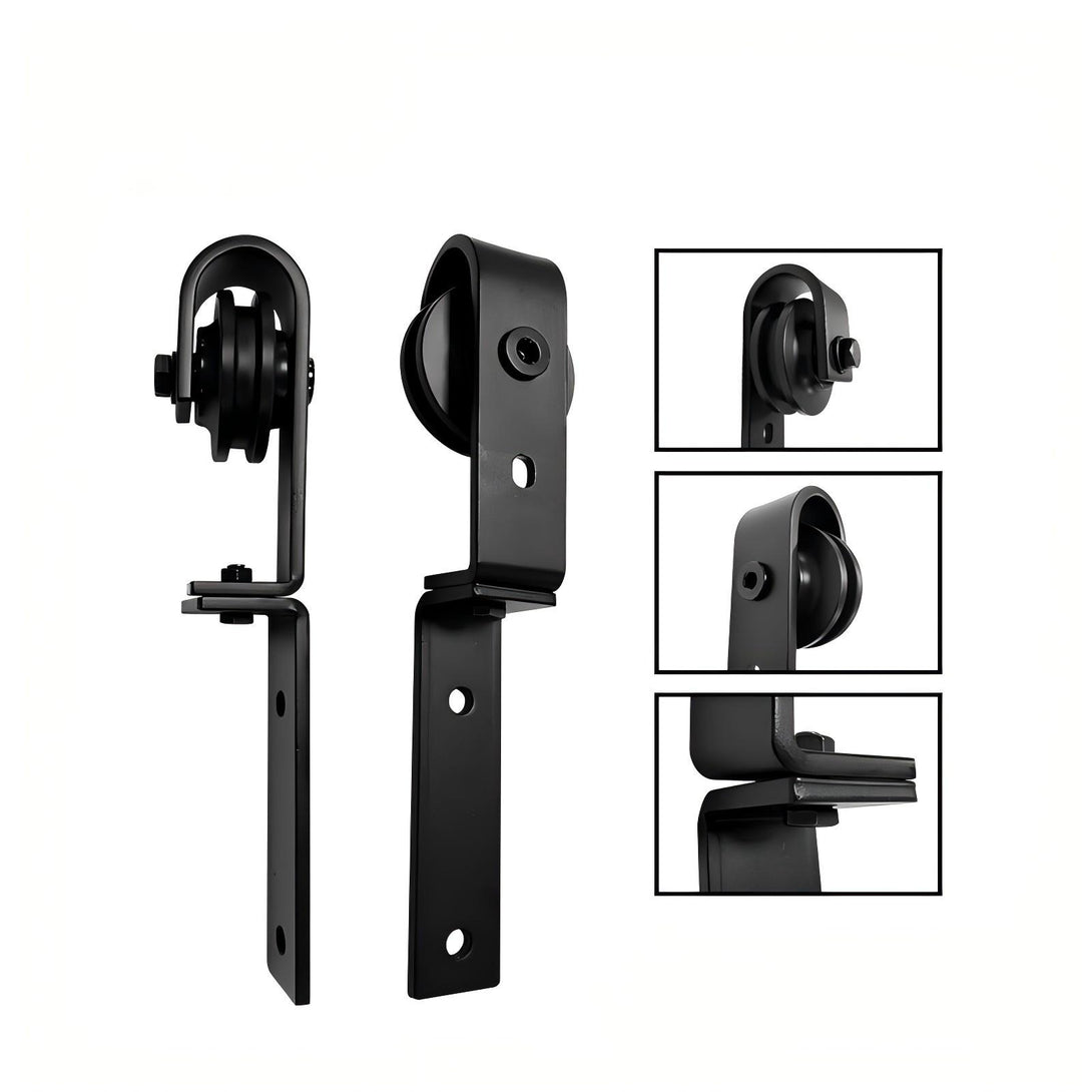 BDK09-Bifold Carbon Steel Barn Door Hardware Kit (J Shape) - Black barn door hardware for small spaces